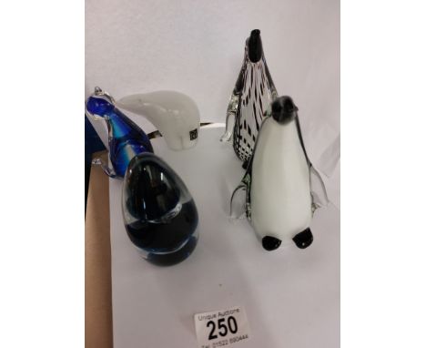 A pair of Chinese glass penguin paperweights &amp; other art glass paperweights.