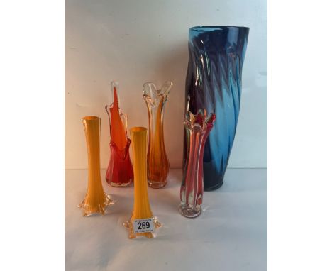 5 Stem vases including Whitefriars &amp; Murano 