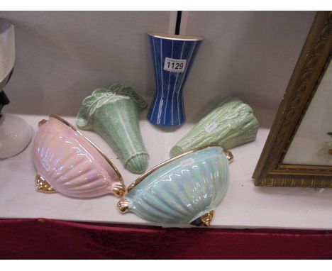 Five ceramic wall pockets including Sadler, Bretby and Burleigh ware.