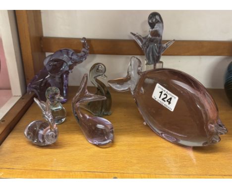 A quantity of Steuben art glass crystal figurines, A Neodymium glass elephant etcAll have no visible damage.