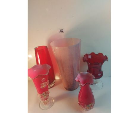 A Large 31cm art nouveau pink vase, 2 Chinese plum Blossom vases etc