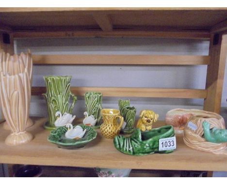 A selection of vintage Sylvac including swan vases, dog/cat planters etc.,