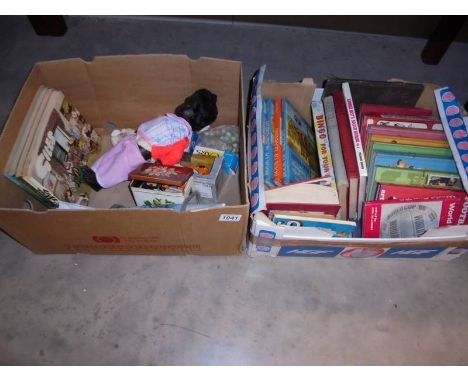 A mixed lot of children's books &amp; toys including die-cast, black doll, marbles etc.,