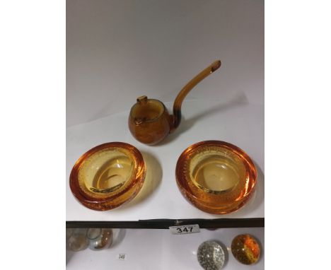 2 Brown Whitefriars bubbledishes &amp; Possibly whitefriars pipe 