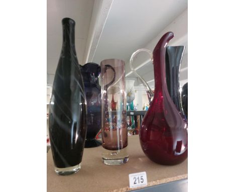 A red Murano Empoli pitcher + 2 tall vases 