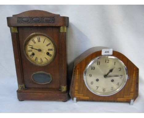 Walnut cased mantle clock and a mahogany cased clock