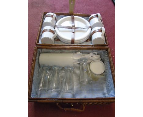 Wicker picnic hamper and contents