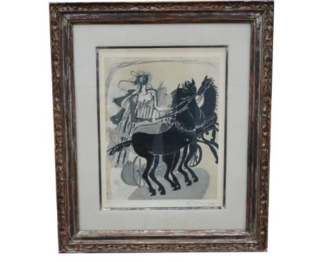 Georges Braque (French, 1882 - 1963) "Les Trois Chevaux Noirs" or "Horse &amp; Chariot" Signed Lithograph Pencil signed lower