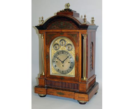 A VERY GOOD LARGE 19TH CENTURY ROSEWOOD CASED BRACKET CLOCK, chiming on eight bells, with Westminster chime, silent and strik
