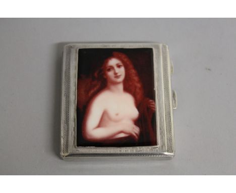 AN ENGINE TURNED CIGARETTE CASE, Birmingham 1932, the front with a nude.