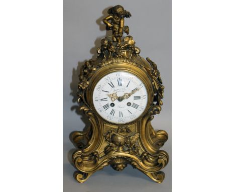 A GOOD 19TH CENTURY FRENCH ORMOLU CASED CLOCK by SUSSE FRES., PARIS, with white enamel dial, black and white Roman numerals a