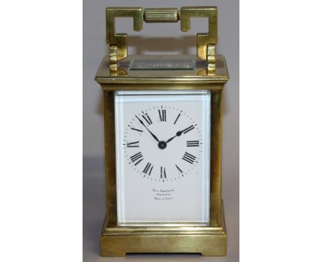 A GOOD BRASS BRACKET CLOCK, BELL BROTHERS, DONCASTER. 6ins high.