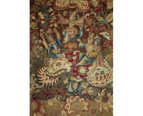 A 19TH CENTURY BRUSSELS FRAMED TAPESTRY, Turkish manner, figures. 36ins x 25ins.