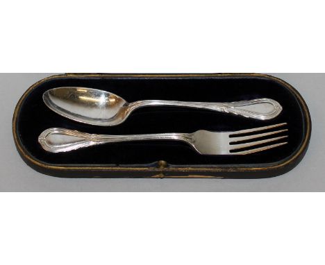 A CHRISTENING SPOON AND FORK, cased. Sheffield 1908.