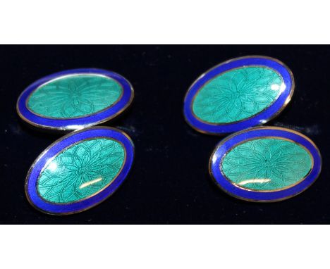 A PAIR OF VITROUS ENAMEL AND STERLING SILVER DOUBLE CUFFLINKS.
