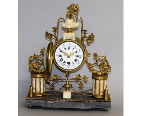 A GOOD FRENCH EMPIRE DRUM MANTLE CLOCK with circular dial, eight day movement, black and white Roman numerals also with 0-60,