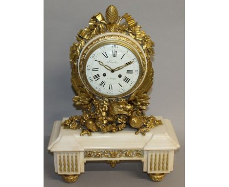 A SUPERB LOUIS XVI WHITE MARBLE AND ORMOLU FREESTANDING CLOCK by LEAUTIER A. PARIS, with eight day movement, striking on a si