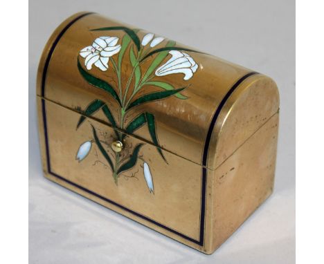 A GOOD ENAMEL DECORATED DOMED TWO BOTTLE PERFUME BOX. 4.75ins long.