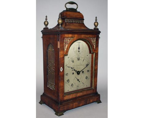 A GEORGE III MAHOGANY CASED BRACKET CLOCK by BONINGTON & THORPE, LONDON, with eight day movement, silent and strike action, d