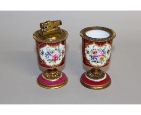 A HALCYON DAYS "SEVRES" PORCELAIN LIGHTER AND CIGARETTE HOLDER.