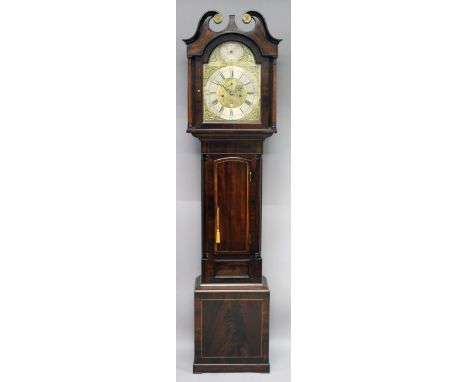 A GEORGE III MAHOGANY EIGHT DAY LONGCASE CLOCK, with arched brass dial, silvered chapter ring, subsidiary seconds dial and da