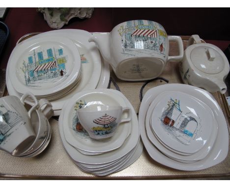 Midwinter Pottery, with designs drawn by Hugh Casson, patterns 'Cannes' and 'Rivera', various pieces:- One Tray