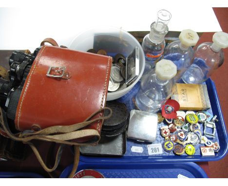 Coinage, enamel badges, specimen bottles, etc:- One Tray