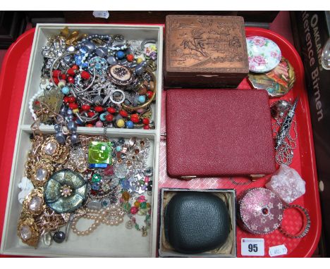 Costume Jewellery, coffee spoons, silver napkin ring, Stratton compact, etc:- One Tray