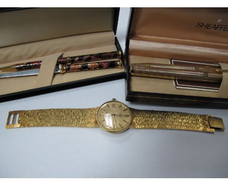 A Sheaffer Pen Set, Cloisonné style pen and letter opener set and a gent's Rotary wristwatch.