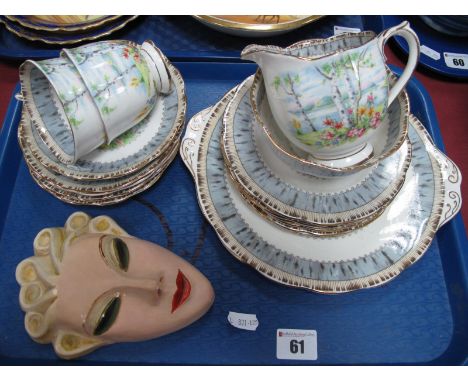 A Royal Albert 'Silver Birch' Pattern Part Tea Service, comprising bread and butter plate, six tea plates, five saucers, two 