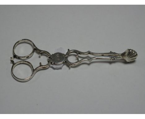 A Pair of Part Hallmarked Silver Sugar Nips, initialled "MR" and "SL".