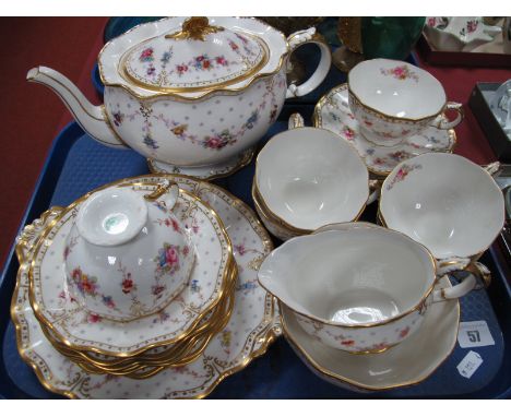 A Royal Crown Derby Gilt and Floral Tea Service, of twenty two pieces including teapot.