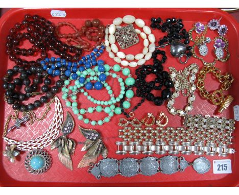 Vintage Costume Bracelets, beads, clip earings, etc:- One Tray