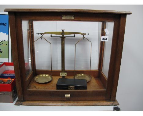 Brass Laboratory Scales, (cased bearing label, J Preston Laboratory Furnisher, Sheffield).