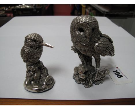 A Modern Hallmarked Silver Filled Model of an Owl, 10cm high; together with a Kingfisher, 7.3cm high. (2)