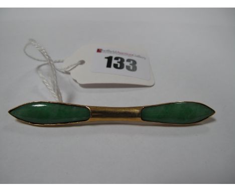 A Chinese Jade Set Bar Brooch, 8.6cm long.