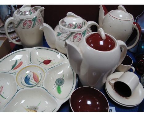 Susie Cooper 'Endon' Coffee and Teapot and Sugar Bowl, other Susie Cooper pottery:- One Tray