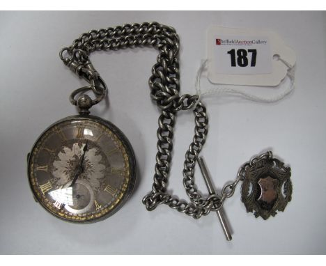 A Hallmarked Silver Cased Openface Pocketwatch, the foliate engraved dial with Roman numerals and seconds subsidiary dial, wi