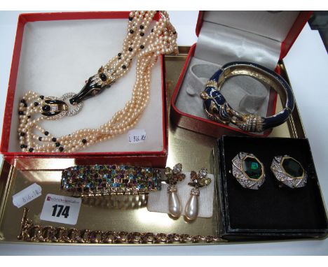 Swarovski, Monet and Other Costume Jewellery, including big cat bangle, imitation pearls, etc.