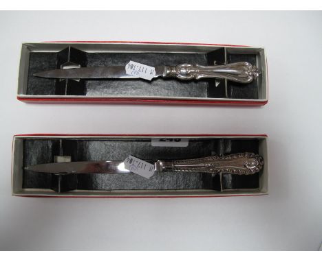 Two Modern Hallmarked Silver Handled Letter Openers, in original boxes.