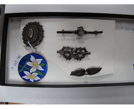 John Lauritzen (Denmark) and Other Brooches, including double heart, enamel flowers, etc. (5)