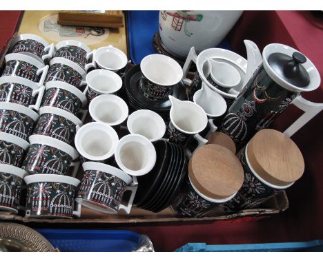 Portmeirion Magic City: storage jars, coffee pot, cups, saucers, etc:- One Box