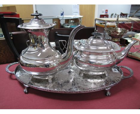A Viners Four Piece Plated Tea Service, on oval two handled tray.