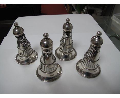 A Set of Four Hallmarked Silver Epergne Flutes, each of pierced design with flared rim (damages). (4)