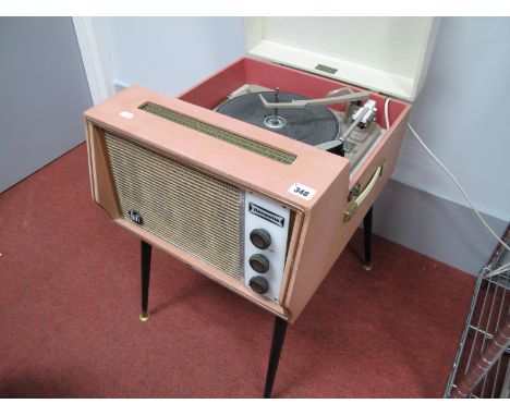 A Garrard Dansette Mid XX Century Record Player, with light up white perspex control panel, 'Hi-Fi', label to speaker grill, 