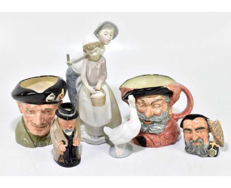 ROYAL DOULTON; a two large sized character jugs, comprising Falstaff and Monty (seconds quality), together with a small sized