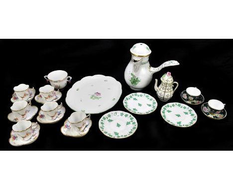 HEREND; a collection of assorted porcelain to include a chocolate pot and cover with side handle, height 23cm, a small coffee