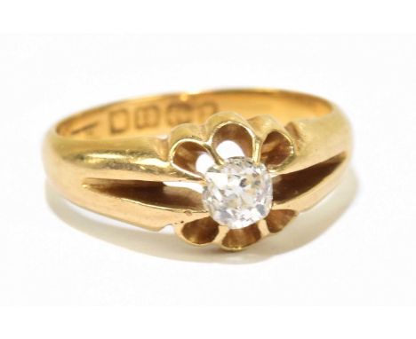 An 18ct yellow gold diamond set solitaire dress ring, approx .25ct, size J, approx weight 3.9g.