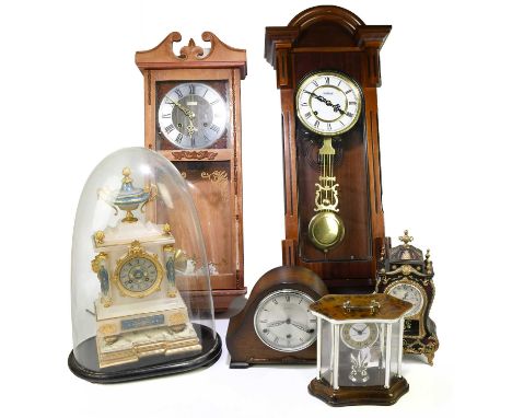 A late 19th century French alabaster gilt metal mounted eight day mantel clock, the dial inscribed 'Anderton, Paris', and pre