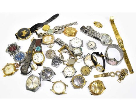 A large collection of gentleman's and lady's wristwatches, movements and parts, various manufacturers to include Grand Prix, 